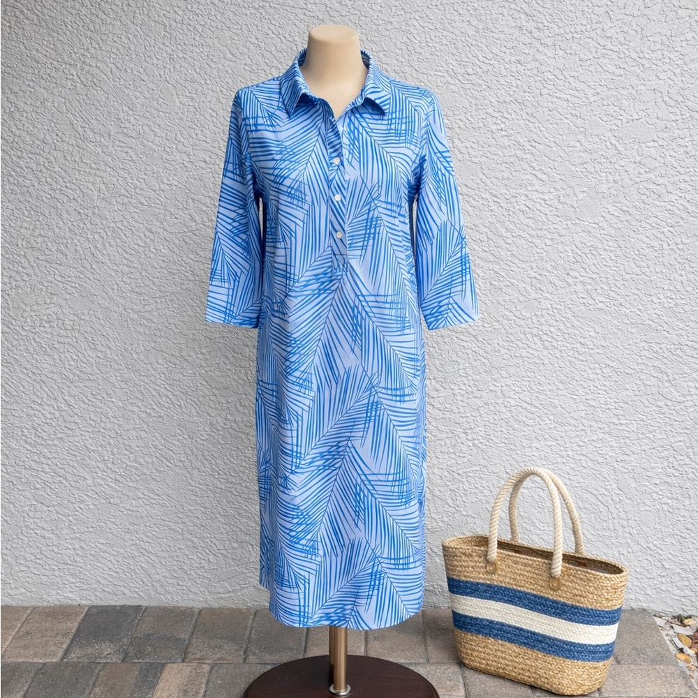 Vineyard Vines Blue Palm-Print - Long Polo Dress Size S